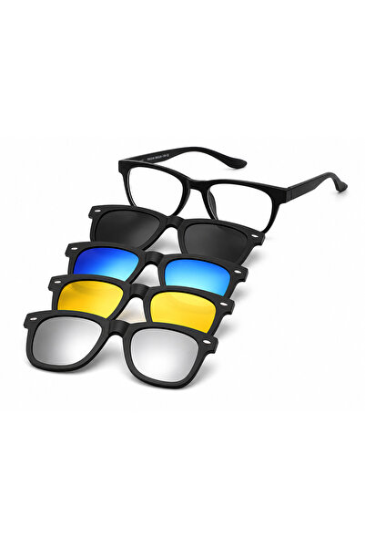 FIVIONT 2206 Unisex 4 Klipsli Manyetik Gözlük Seti – Şeffaf Optik Çerçeve, Po...