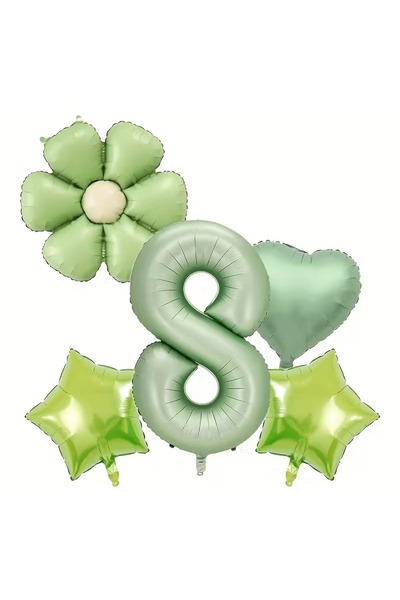 ÇITIPITISTORE Green Daisy Number Heart Star Birthday Foil Balloon Set