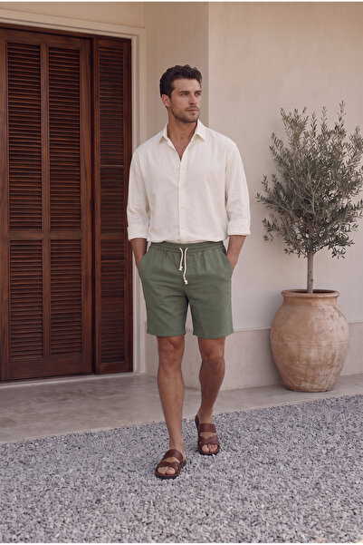 Quanlex Men's Muslin Fabric Look Woven Shorts Summer Efil Efil with Back Pockets