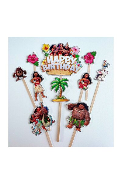 DecoParty Set de decor pentru tort – Tematică VAIANA, 10 piese, Carton, Bețe ...