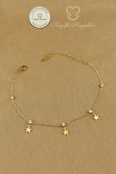 Keyifli Hayaller 316L Steel Anklet |   Zircon Stone Dangling Star Chain Steel...