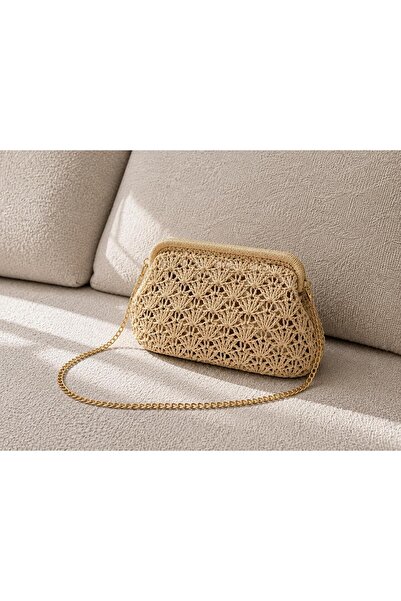 Timeless Portofino El Örgüsü Hasır Kadın Clutch El ve Omuz Çantası