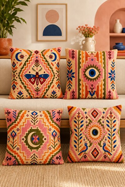 EVPANYA Kilim Themed Patterned 4-Piece Throw Pillow Cover Set