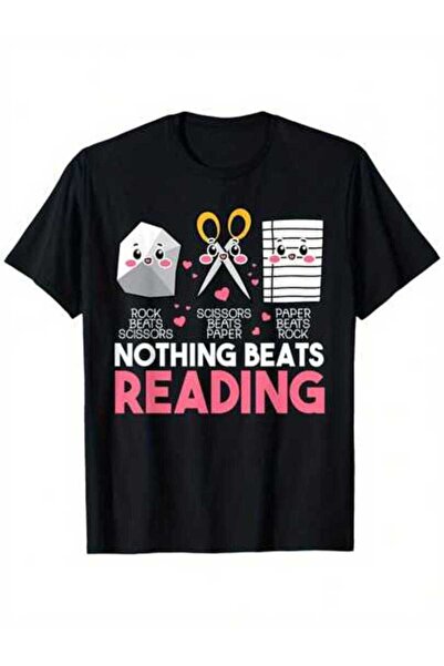 4Car تي شيرت بطباعة "Nothing Reading" لمحبي الكتب - تي شيرت كاجوال برقبة مستد...