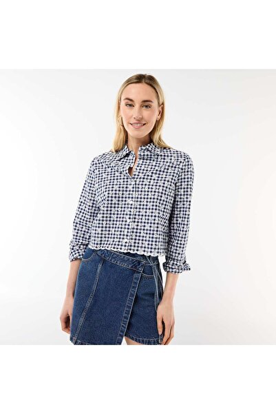 KIABI All-Over Embroidered Shirt BLUE