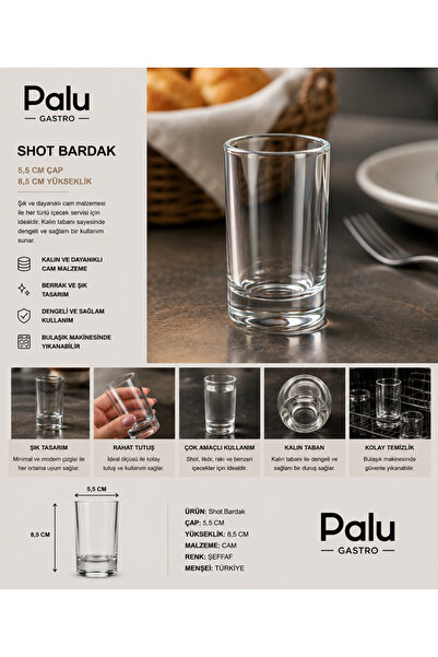 PALU GASTRO Glass Shot Glass Transparent - Thick-Bottomed Glass for Liquor, R...