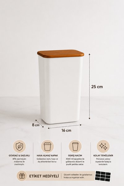 Zivora Home 2-Pack 3 Liter Food Storage Container with Wooden Lid - Multi-Purpose Kitchen Organizer Flour Tea Sugar Box