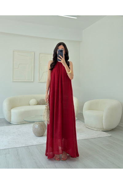 LUUNA STORE KIRMIZI YAKA DANTELLİ ELBİSE