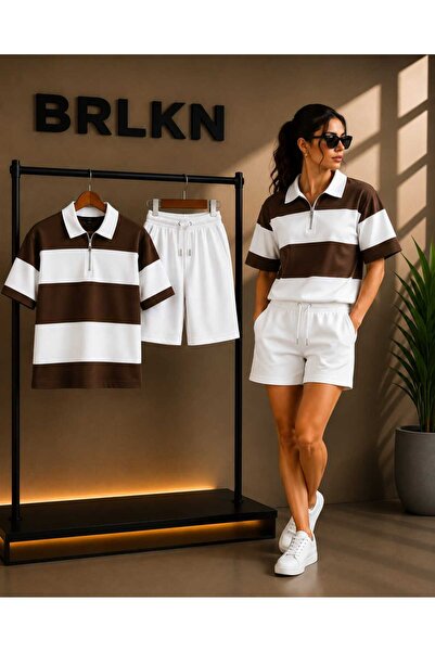 BRLKN Striped Polo Neck T-Shirt - Shorts Set