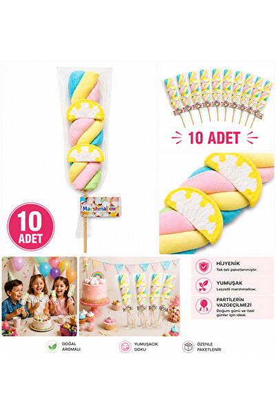 mert kerem gıda 10 Adet Marshmallow Renkli Parti Şekeri Hediyelik Marshmallow...