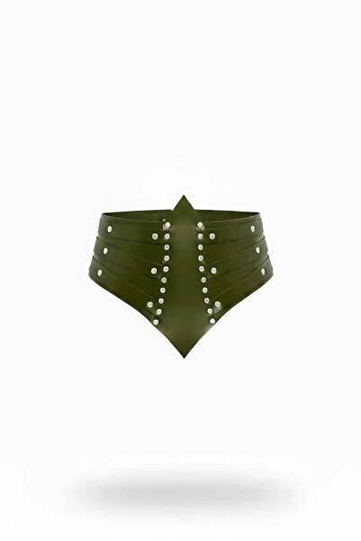 Angels Passion Khaki Women's Belt Thick Studded Corset Waist Accessory