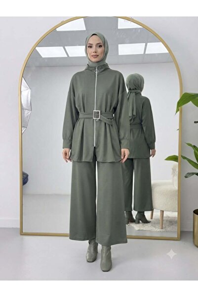 modasindoma Loyşa Belt Detailed Trouser Suit Khaki