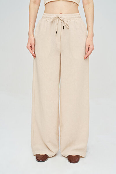Orfeo Negro Women's Palazzo Natur Trousers with Elastic Waist
