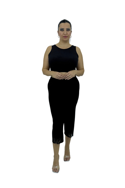 Ramelya Plus Size Lycra Women's Capri Pants with Elastic Waist and Embroidere...