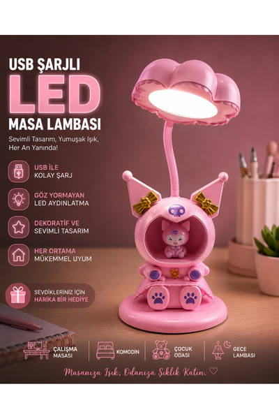 rotavip USB Şarjlı Mor Karakter Tasarımlı LED Masa Lambası