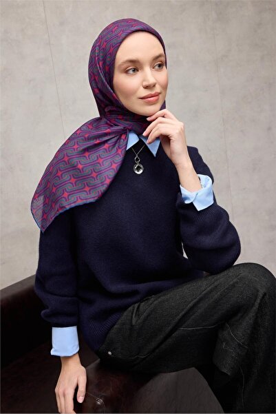 Silk Home Cotton Polyester Soft Scarf Geometric Pattern Violet 90X90