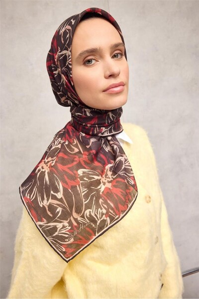 Silk Home Cotton Polyester Scarf Black-Claret Red Beige Orange Botanical Patt...