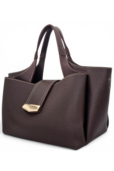 Evident Brown Lock Detailed Soft Textured Multi-Compartment Women's Handbag and Crossbody Shoulder Bag