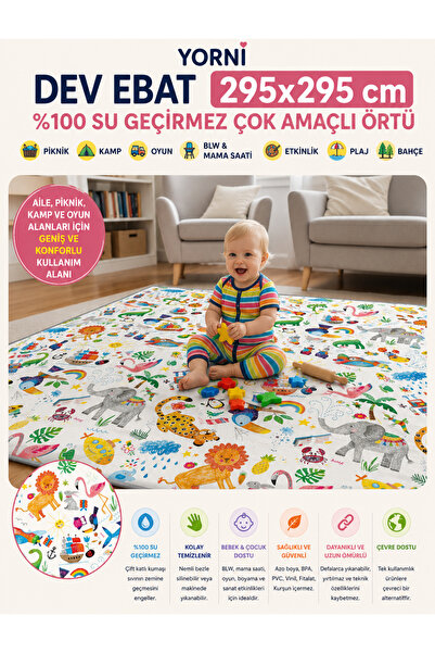 yorni Çanta Hediyeli, Jungle 295x295cm Dev Ebat %100 Su Geçirmez Çok Amaçlı Örtü