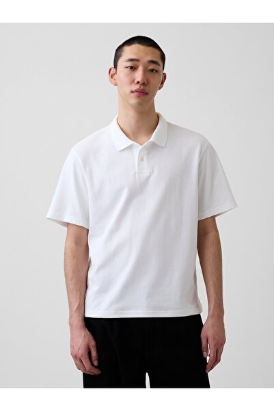GAP Erkek Beyaz Relaxed Pique Polo T-Shirt