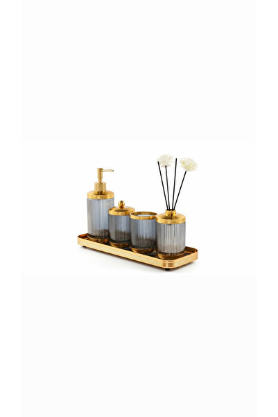 Generic Brand ESTERHOMEDECOR طقم حمام أكريليك 5 قطع مع صينية رمادي ذهبي abr017
