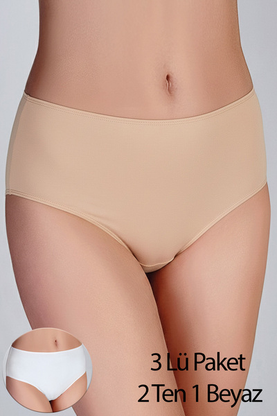 NEWBRA LINGERIE Kadın Yüksel Bel Slip Bato Külot 3 Lü Pk - TEN-TEN-BEYAZ -5012