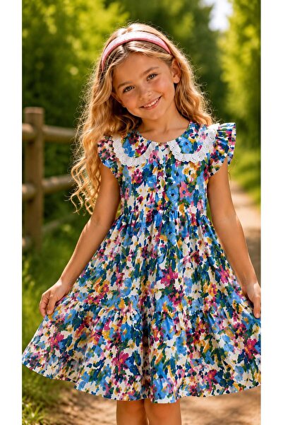 Kuzucuk Kids Bebek Çocuk Butik Kız Çocuk Çicek Desenli Bürümcük Kumaş Yazlık ...