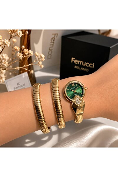 Ferrucci MİLANO YEŞİL KADRANLI GOLD DETAYLI BİLEKLİK KORDON KADIN KOL SAATİ