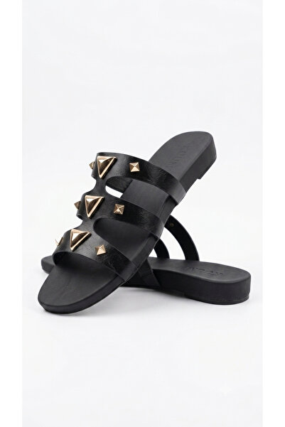 Kuum London Three-Strap Multi-Stone Slippers