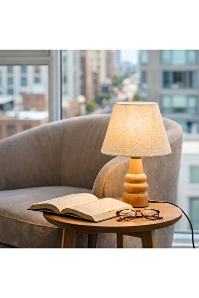 eraysan Natural Wood Fabric Headboard Lampshade
