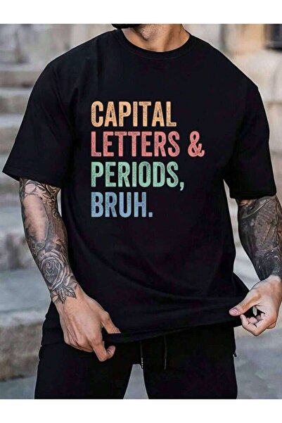 23ERVA 100% Cotton Capital Letters And Periods Bruh, Teacher Funny Men's Blac...