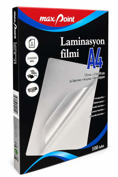 max point Laminasyon Filmi Parlak A4 125 Micron 100'lü