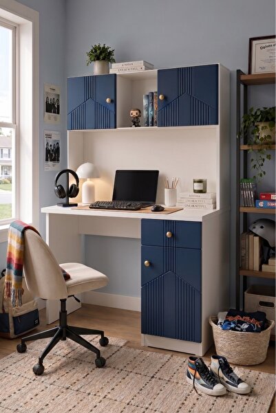 BYCİNO CENOVA DOLAPLI MDF MEMBRAN KAPAKLI MODERN TASARIM LACİVERT ÇALIŞMA MASASI