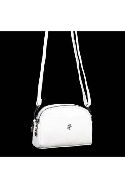 Nas Bag Kadın Mini Şık Çapraz Çanta Beyaz Gofraj