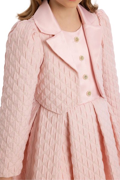 Pamina Girl's Evening Dress Pearl Satin Jacquard Dress and Short Jacket Two-Piece Set - Birthday, Party, Wedding, Graduation (8, 9, 10, 11, 12 Years) 34373Pr