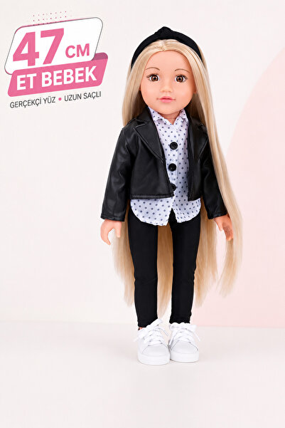 YILDIRIM OYUNCAK Kıyafetli Aksesuarlı Büyük Boy Et Bebek 47cm – Uzun Taranabi...