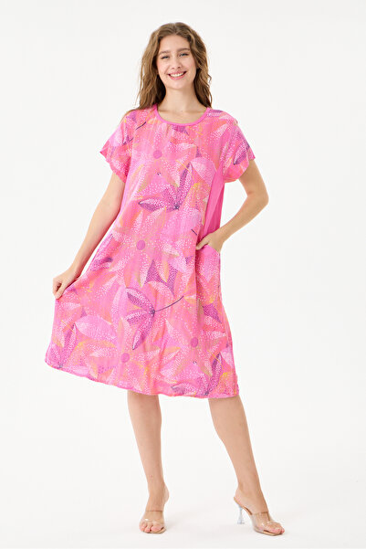 della moor Fuchsia Italian Floral Patterned Dress with Double Side Pockets 38...