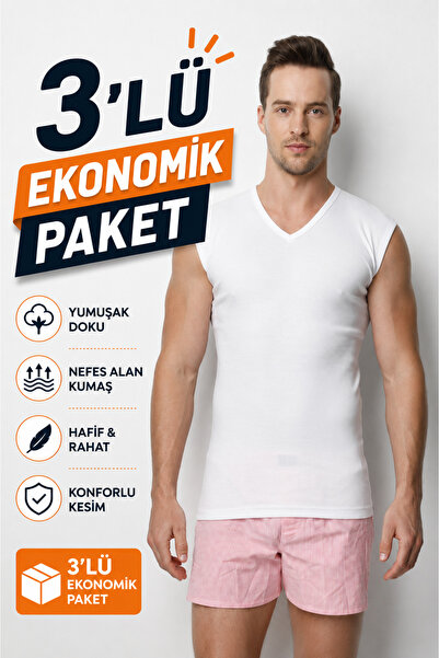 DONEX 2131 3-Pack Combed Cotton Ribbed Sleeveless V-Neck Men's Undershirt