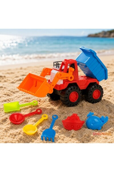 SHOPIENS Set buldozer cu recipient pentru nisip pentru copii Roșu Albastru Po...