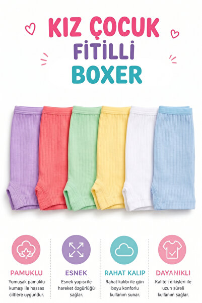Alıç Girl's Boxer Ribbed Boxer Cotton Flexible Mixed Color (Passion Authorized Seller) – 5 Pieces