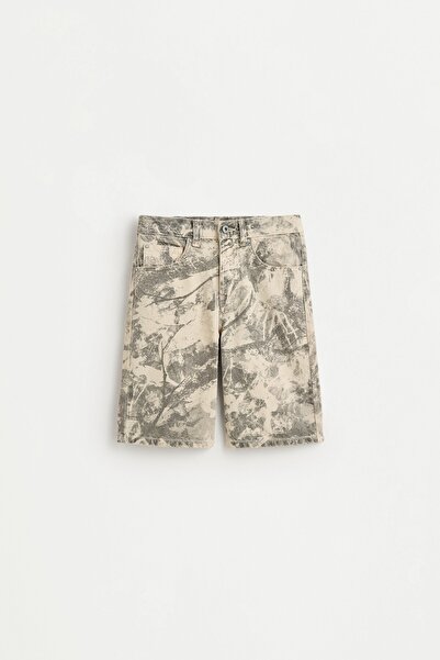 LEFTIES Desenli denim bermuda
