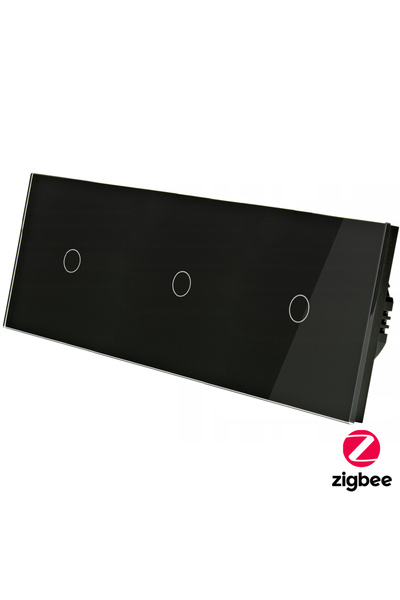 İNDUAL Comutator tactil din sticlă triplu (1+1+1) Zigbee Tuya Smart Life Negru