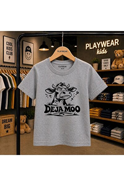 playwear Deja Moo Printed 100% Kids Unisex T-Shirt 5 6 -7 8-9 10 -11 12 Years...