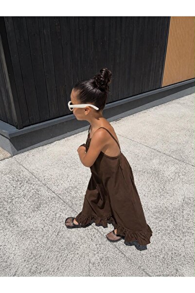 bohemiankids baby wear Kız Çocuk Kahverengi Poplin Elbise