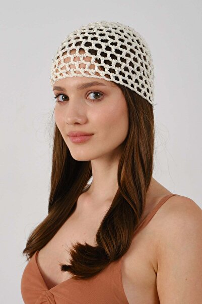 C&City Perforated Summer Knitted Beanie Y8256 Ecru