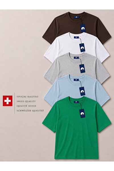 Nord Saga Swiss Quality 5-Piece Premium Basic Plain T-Shirt White, Blue, Grey...