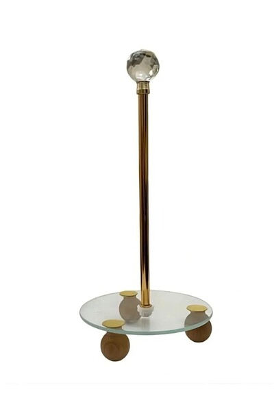 STEPORAX Gold Dekoratif Ahşap Top Ayaklı Kristal Taşlı Cam Kağıt Havluluk,peç...