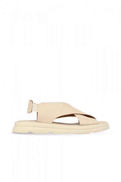 BUENO Cream Leather Women's Flat Sandals