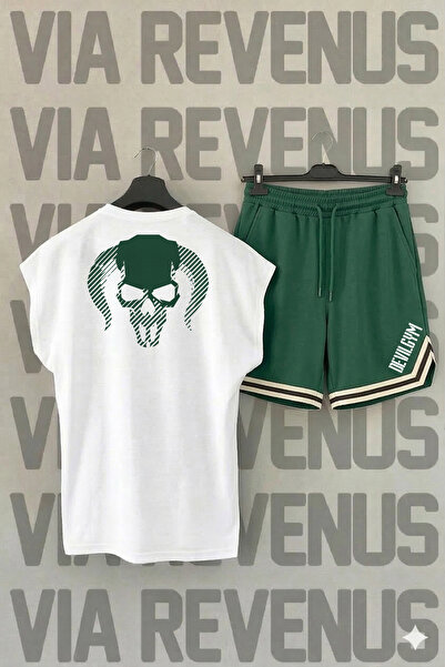 Vordevia Gym Devil Printed Zero Sleeve Sports Tshirt and Shorts Sports Traini...
