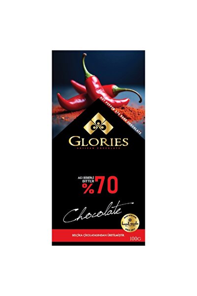 Glories % 70 Kakao Acı Biber Bitter Çikolata 100 G (8'li Paket)